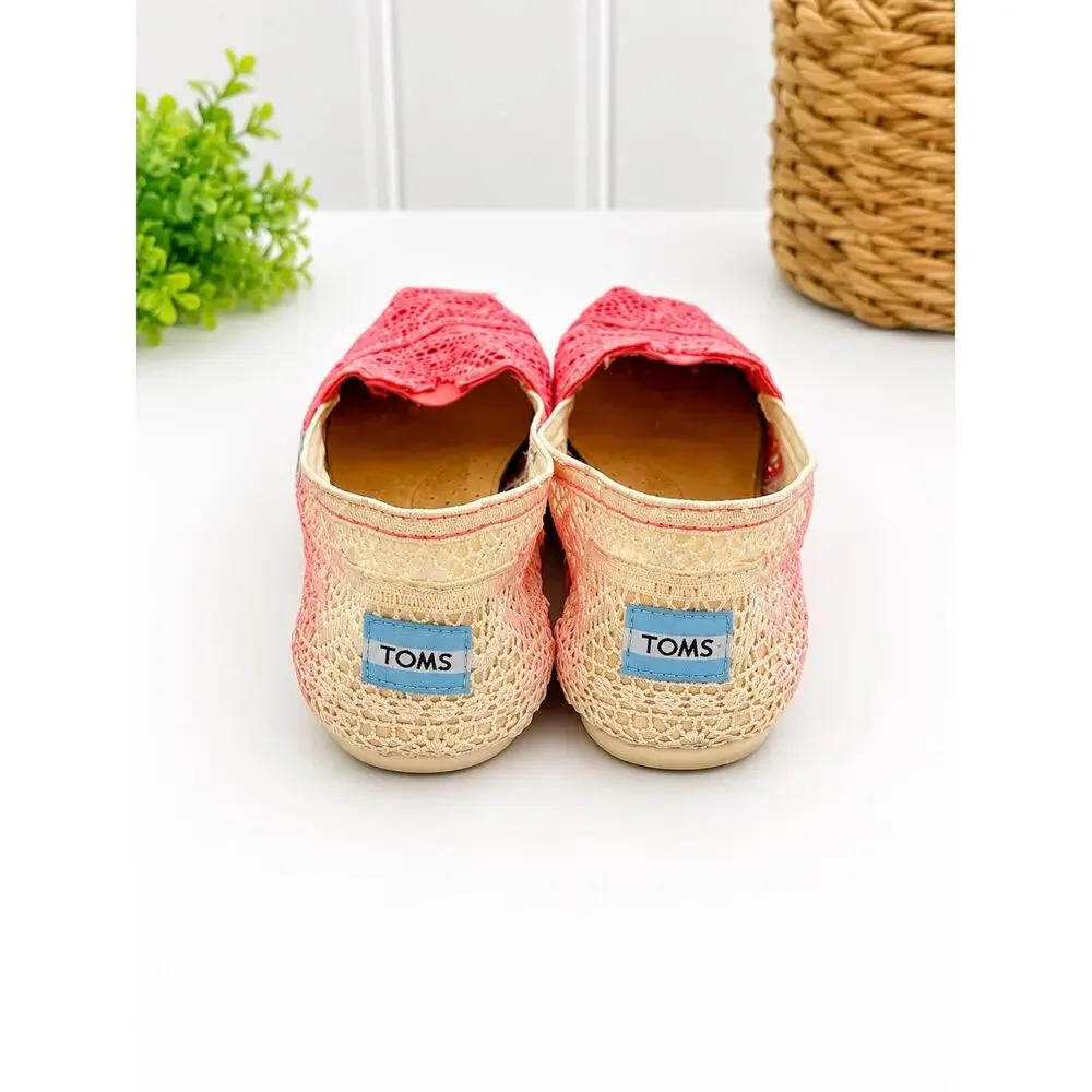 Toms Alpargata Pink Crochet Slip On Shoes Size 6 Moroccan Casual Flats Boho